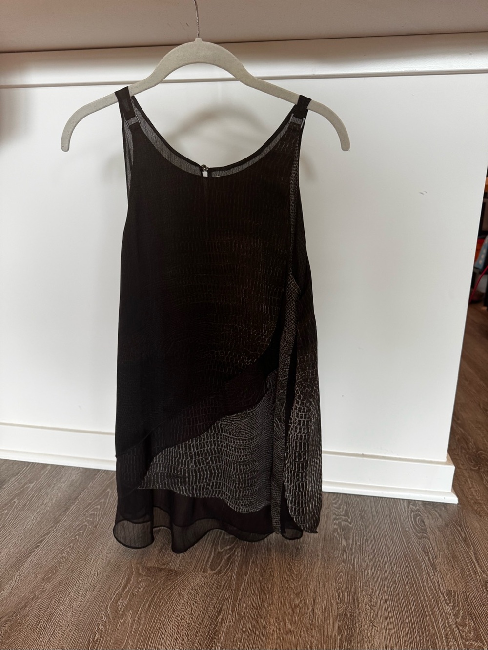 Halston Heritage Black Sheer Textured Tank Dress
